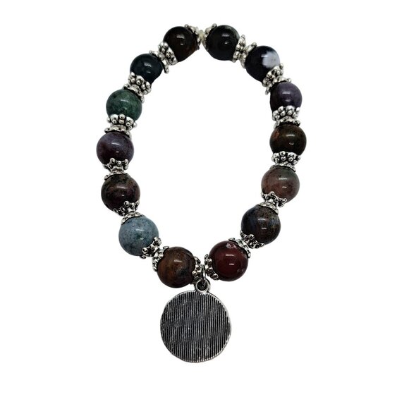 Jasper beaded stretch bracelet multicolored tree of life charm - Picture 2 of 2